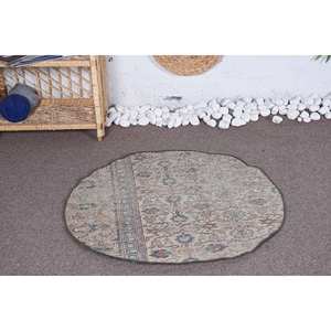 Vintage 2.7ft X 2.7ft Turkish Wool <b>Rug</b> Beige Red Kilim Abstract Pattern Large Area Rectangle Hallway Design 10mm Thickness Latex - Product Image 2