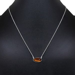 Collar con Colgante de Ojo de Tigre Natural de Diseño Moderno, Plata de Ley 925, 8x16 mm, Ovalado, Hecho a Mano, Joyería Minimalista y Elegante, Regalo para Mujer - Product Image 3