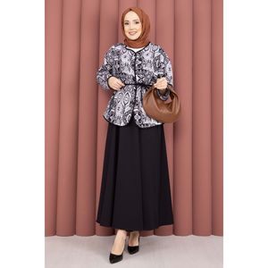 Conjunto de Chaqueta y Falda de Crepé con Estampado Étnico, Negro Sólido, 2 Piezas, Shorts de Verano con Pantalones, Top y Top Corto - Product Image 2
