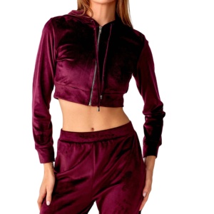 Ropa de otoño personalizada, Tops cortos de terciopelo de algodón para invierno, sudaderas con capucha para mujer, conjunto de 2 piezas para niña 2026 - Product Image 3