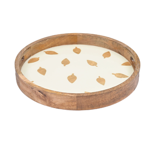 AK Brass <b>Acorns</b> Enamel Round Wooden Serving Tray with Handle in Multi Color at Low Price For Table Interior <b>Decor</b> - Product Image 2