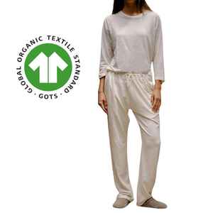 Pantalon de détente en coton biologique pour femmes 5.4 oz Jersey Coupe décontractée Cordon de serrage ajustable Taille droite Conception de jambe naturelle Undyed - Product Image 4