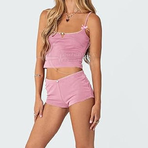 เสื้อกั๊กคอตตอนสีพื้นชุดสั้นสำหรับผู้หญิงชุดเสื้อตัวบนสำหรับออกกำลังกาย - Product Image 5