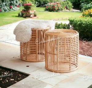 Hermosa jaula de ratán Natural, mesa auxiliar redonda, taburete de ratán para sala de estar y Casa, consola decorativa con incrustaciones de hueso - Product Image 4