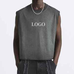 Débardeur de sport surdimensionné coupe personnalisée sans manches en tricot col en V élasthanne/coton High Street gilet pour homme - Product Image 1