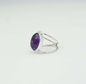 925 plata esterlina sólida mes de febrero piedra natal amatista con ajuste de bisel forma ovalada anillo de doble banda de piedras preciosas - Product Image 2