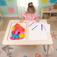 Ensemble de bureau d'école pour enfants en bois blanc scandinave Montessori Rozitoys, chaise en bois, 2 compartiments de rangement, sécurité