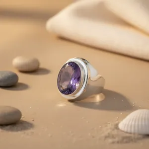 Anillo de Plata 925 con Amatista para Mujer, Joyería con Piedras Preciosas - Product Image 1