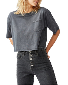 T-shirt court en coton à manches courtes, délavé à l'acide, t-shirts pour femmes sur mesure - Product Image 4