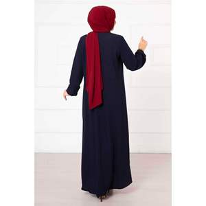 Navy Blue Shirred <b>Abaya</b> with Comfortable Fit Safety Clothing Product - Product Image 1