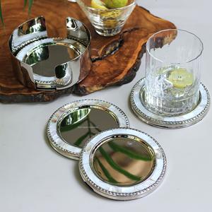 Round Shape Metal Mother of Pearl Drink Serving <b>Coaster</b> With Holder <b>Silver</b> Plated for Tabletop Drinks Serving <b>Coaster</b> - Product Image 3
