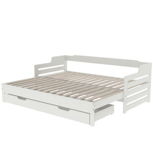 Cama Moderna Extensible Doble <span class=keywords><strong>con</strong></span> <span class=keywords><strong>Cajones</strong></span> de Almacenamiento, Literas Infantiles de Madera Maciza que Ahorran Espacio - Product Image 1