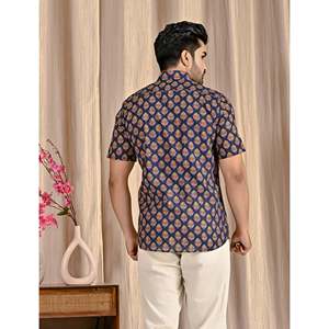 Chemise décontractée à manches courtes en popeline de coton imprimée marine, respirante, boutonnée, taille 6XL, chemises habillées pour hommes ODM - Product Image 6