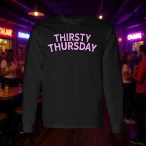 Camiseta de manga larga para el Día de Jueves Sediento, ideal para paseos por bares, estilo hermandad universitaria, producto promocional - Product Image 3