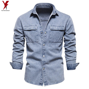 ผ้าฝ้าย 100% เสื้อแจ็คเก็ตยีนส์ผู้ชายสบายๆสีทึบกระเป๋าเสื้อแจ็คเก็ตบางสําหรับชายสไตล์ฤดูใบไม้ผลิคุณภาพสูงเสื้อผ้าผู้ชาย - Product Image 2