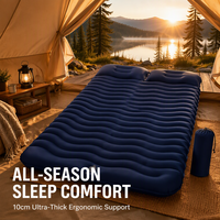 Matelas de camping gonflable double, 7 cm d'épaisseur, avec pompe à pied intégrée, oreiller, imperméable, pliable, léger, pour tente