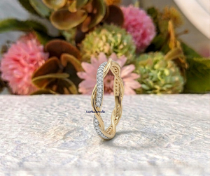 LURBA JEWELS 14K Yellow Gold Twisted Infinity Moissanite Certified Wedding Band Women Pave Band Stackable <b>Ring</b> Minimalist <b>Ring</b> - Product Image 5