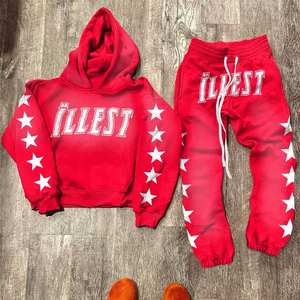 Survêtement décontracté grande taille au design tendance, personnalisé, délavé, uni, avec broderie effet vieilli, en molleton bouclé, épaules tombantes, polyester/coton - Product Image 3