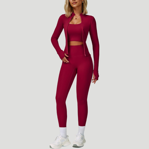 Conjunto de Yoga para Mujer, Personalizado, de Alta Calidad, Sin Costuras, Color Sólido, 3 Piezas, Sin Mangas, Cintura Elástica, Ropa Deportiva para Gimnasio - Product Image 3