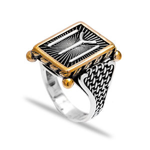 Ottoman Design Tugra Signet Square Shape Authentic Men 925 <b>Ring</b> Turkish Wholesale 925 Sterling Silver Men <b>Ring</b> - Product Image 1
