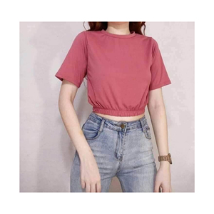 2024 Fashionable High Quality Women's Casual <b>Knitted</b> Pullover <b>Short</b> <b>Sleeve</b> Crew Neck Custom Crop <b>Top</b> T-shirt Front Bangladesh - Product Image 4