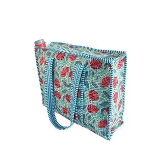 Bolso de mano Reversible acolchado de algodón con bloque de mano indio para mujer, regalo impreso con letras, compras de alta calidad respetuosas con el medio ambiente - Product Image 3