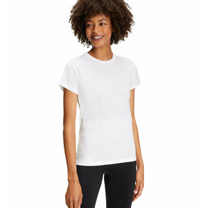 T-shirt pour femmes Logo personnalisé uni solide col rond maillot simple 100% coton léger doux à manches courtes t-shirts pour femmes - Product Image 6