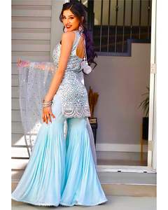 Último diseñador indio bordado Kurti Set precioso paquistaní personalizado étnico desgaste cosido Georgette tela Sharara Gharara - Product Image 3