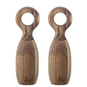 Ensemble unique de moulin à sel et à poivre en bois avec poignée en boucle Outils de cuisine élégants et réglables en bois d'acacia fabriqués à la main - Product Image 1