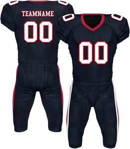 Juego completo de uniformes de fútbol americano sublimados para hombres y jóvenes, tela suave y duradera con nombre de jugador e impresión de número - Product Image 1