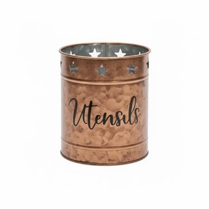 Antique Copper Powder Coating Metal <b>Utensil</b> <b>Holder</b> Farmhouse Large Punched Star Pattern For <b>Kitchen</b> Decor Countertop Wholesale - Product Image 1