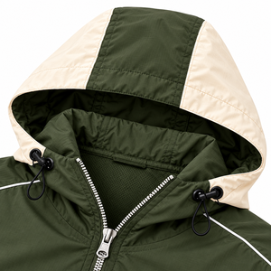 Ensemble de survêtement unisexe personnalisé à capuche, coupe racer, vert et beige, coupe-vent en polyester, pour le sport - Product Image 6