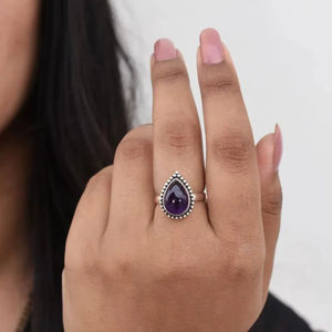 Anillo de plata de pera de amatista púrpura oscuro, joyería de piedras preciosas hecha a mano de Plata de Ley 925, venta al por mayor, pedido a granel, anillo de plata de marca - Product Image 1