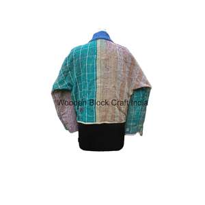 Handmade Full-Sleeve Reversible Breathable Eco-Friendly Quilted Jacket with <b>Shawl</b> Collar Indian Cultural Heritage Design - Product Image 3
