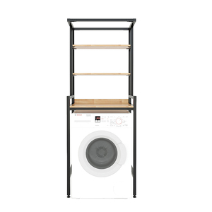 72x56x188cm 3-Tier Washing <b>Machine</b> Stand with Rubberwood and Iron Frame Assembly Required for Bathroom Use - Product Image 3