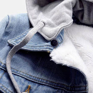 Women Winter Autumn Detachable Hat <b>Hoodie</b> Jacket <b>Sherpa</b> Fur Fleece <b>Lined</b> Jean Trucker Jacket Coat for Ladies - Product Image 6