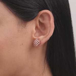 Elegant Rose Gold <b>Lotus</b> Radiance Stud Earrings Featuring Religious Geometric Diamond and <b>Pearl</b> Style - Product Image 3