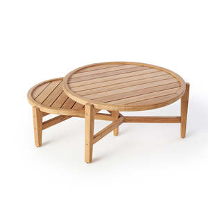 Round Minimalist Teak <b>Coffee</b> <b>Table</b> Tea Side <b>Table</b> for Living Room and Patio Furniture - Product Image 2
