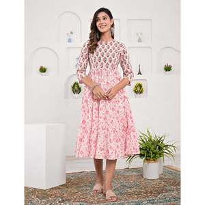 เดรสผ้าฝ้ายพิมพ์ลายสีเบจขาว ทรงลำลองหรูหรา แบบ ODM เอวยางยืด ระบายอากาศได้ดี ไซส์ XS-5XL สำหรับวันวาเลนไทน์ ออกงานกลางคืน หรือใส่ได้ทุกวัน - Product Image 1