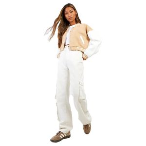 Women's Trendy Cropped Letterman Jacket Varsity Coat with Embroidery Decoration Custom Winter Clothes Wool Body Leather Sleeves - Product Image 6