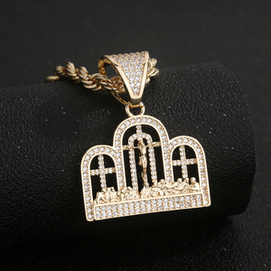 Colgante de la Última Cena Chapado en Oro de 14K con Cruz de Circonitas, Dijes Religiosos Católicos de Joyería Religiosa - Product Image 4
