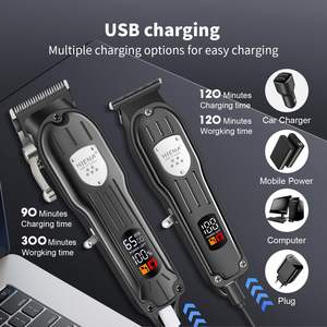 Ensemble de tondeuses à cheveux sans fil professionnelles pour hommes, tondeuses rechargeables pour barbiers, écran LCD, prise américaine, kit de coupe de cheveux alimenté par batterie - Product Image 3