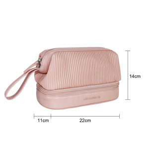 Doble capa de lujo de gran capacidad personalizada para cuero PU neceser rosa para portátil resistente al agua organizador de maquillaje de viaje - Product Image 2