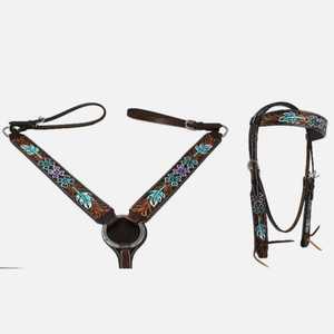 Logotipo personalizado de calidad superior conjunto de tachuelas occidentales cuero de vaca caballo Headstall cuello de pecho producto ecuestre de temporada - Product Image 1