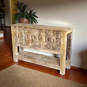 Handmade Rustic Wooden <b>Console</b> <b>Table</b> with Mirrored Feature Solid Wood Living Room Furniture with <b>Storage</b> for Hotel Decoration - Product Image 2