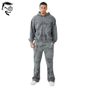 Conjunto de Sudadera con capucha y cremallera al por mayor, chándales para hombre con calidad de serigrafía y chándal polar de algodón 100% - Product Image 1