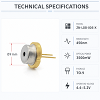 Module de diode laser bleue en aluminium 5W 450nm, tube émetteur de lumière, pièces de capteur optique, conception électronique pour machine de gravure laser DIY