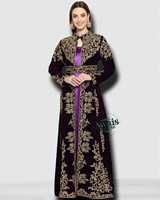 AWAIS HOUSE Dubaï Caftan marocain à manches longues, tenue de soirée arabe, longueur ras du sol, grande taille, léger, fait main, en velours perlé