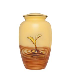 Urna de cremación de flores con brotes que salen de un lago Urna funeraria amarilla para cenizas humanas Urna de tamaño personalizado adecuada hecha a mano - Product Image 1
