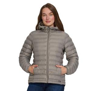 Women Light Grey Knitted <b>Quilted</b> Padded Winter Jacket Warm Hooded Outerwear Lightweight Puffer Coat <b>Single</b> Button Cozy Cold - Product Image 5